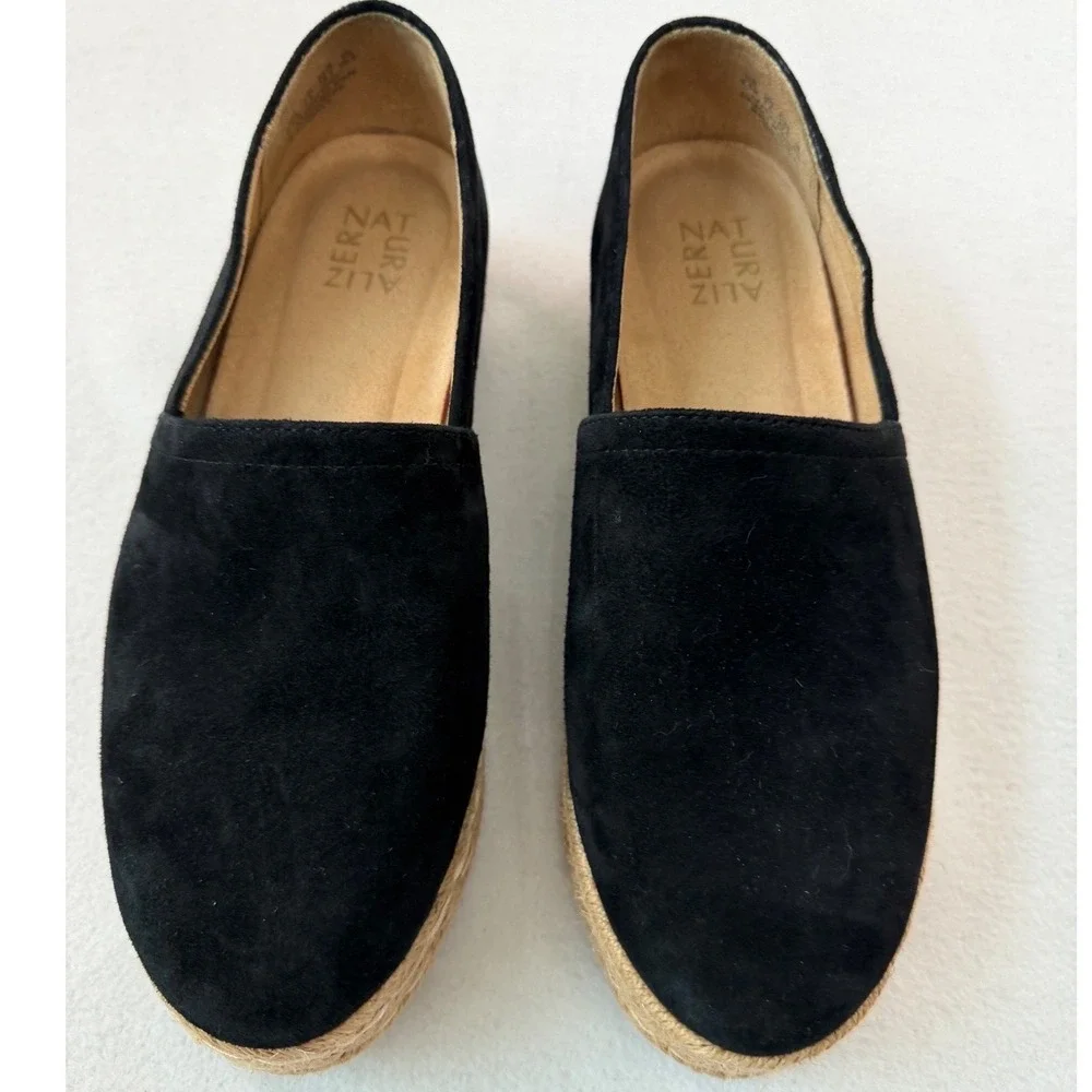 Naturalizer Black Suede Espadrille Platform Loafers‎ Boho Minimalist Shoes 9.5M